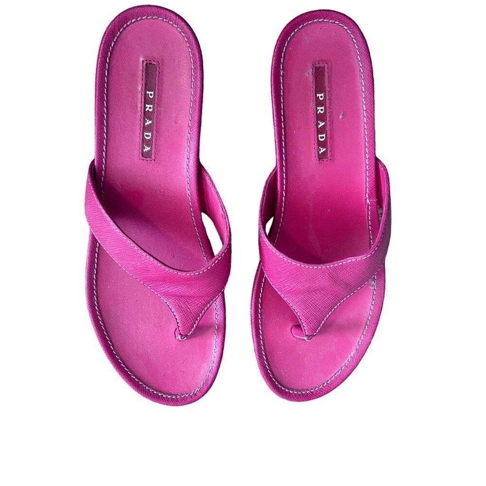 Y2K Prada Magenta Flip Flop Wedge Heels